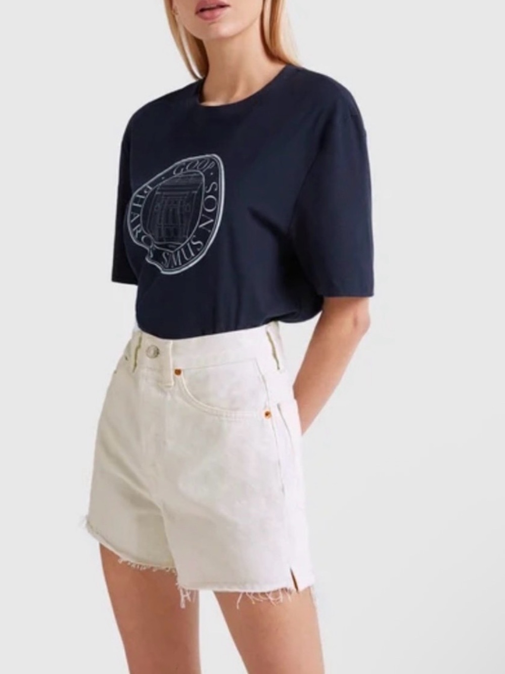 Re/Done White Denim High-Waist Jean Shorts